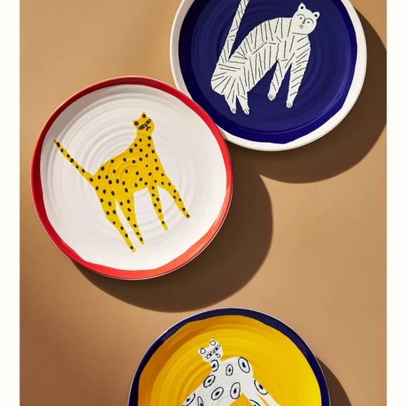 Anthropologie Other - Set of three New in box Marcello Velho whimsical cat dessert plates, adorable!